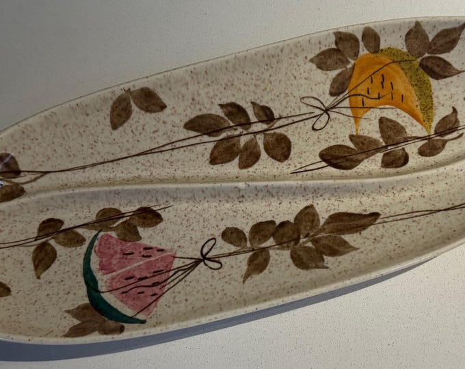 Vintage RED WING Tampico Divided Dish Dinnerware Mid Century Fruit 13.25"