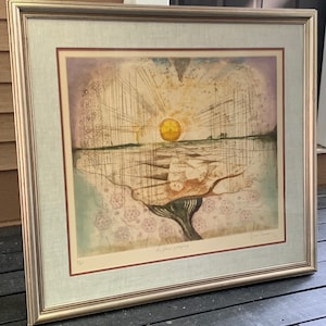 Exquisite Vintage Abstract Intaglio Etching Modern Art Wall Hanging René Carcan Belgium