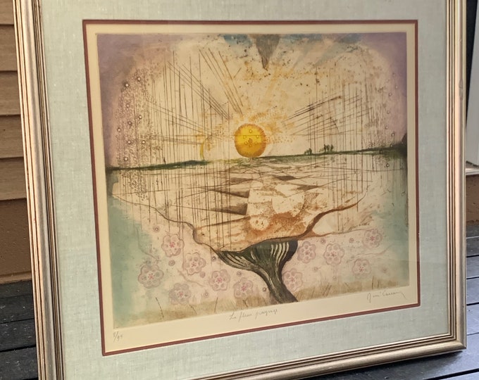 Exquisite Vintage Abstract Intaglio Etching Modern Art Wall Hanging René Carcan Belgium