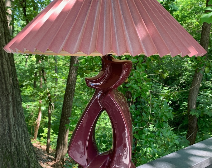 Vintage Maroon Abstract Biomorphic Ceramic Lamp Mid Century Modern Atomic Era