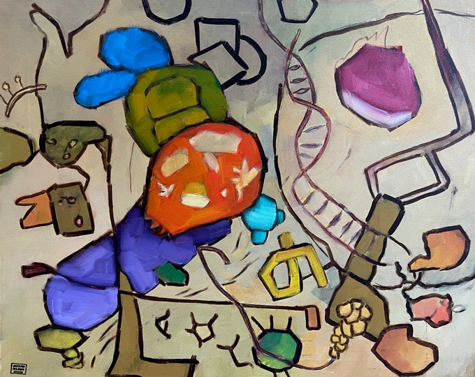 Colorful Vintage Abstract Jacques Colbert Estate Oil Painting Modern Art Wall Hanging