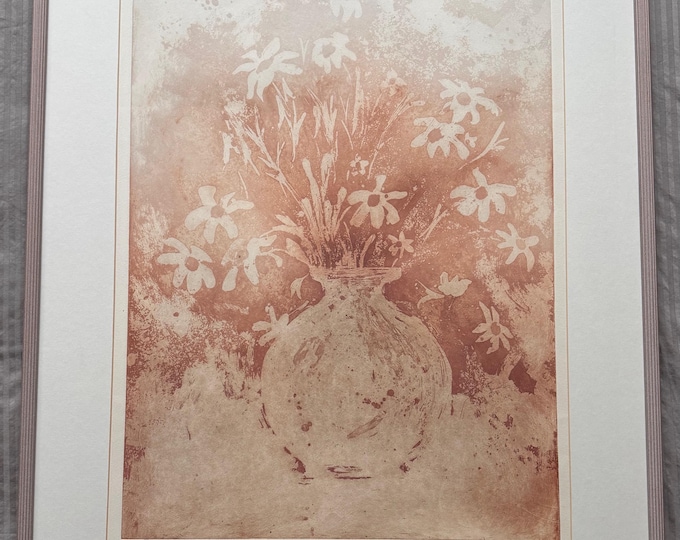 Vintage Still Life Floral Artist Proof Etching Stephen Luskin Art Framed Matted