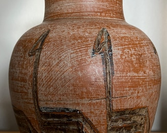 Vintage 60s Inscribed Giraffe Decorative Ceramic Pottery Vase Mid Century Modern Atomic Era