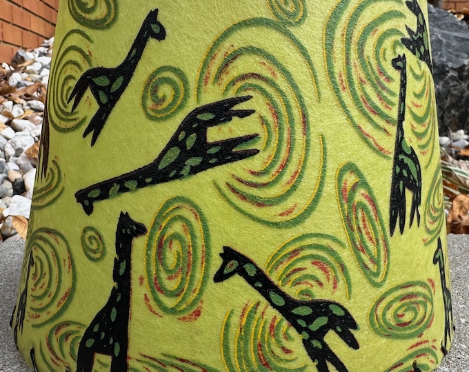 Rare Vintage MCM 1950s Fiberglass Clip-On Lamp Shade Giraffes Swirls Mid Century