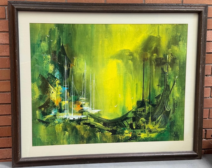 Vintage Frans Van Lamsweerde Green Nautical Print Modern Art Wall Hanging 1960s