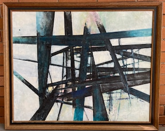 Vintage 1960s Abstract Brutalist Painting Mid Century Modern Art Signed Pat Monson