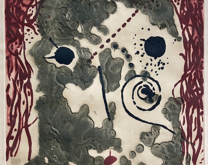 Vintage 70s Abstract Embossed Print Modern Art Wall Hanging Signed J.J. Torralba