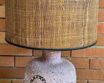 Vintage 50s Atomic Era Pottery Lamp Mid Century MCM Modern Lighting Pink Brown White