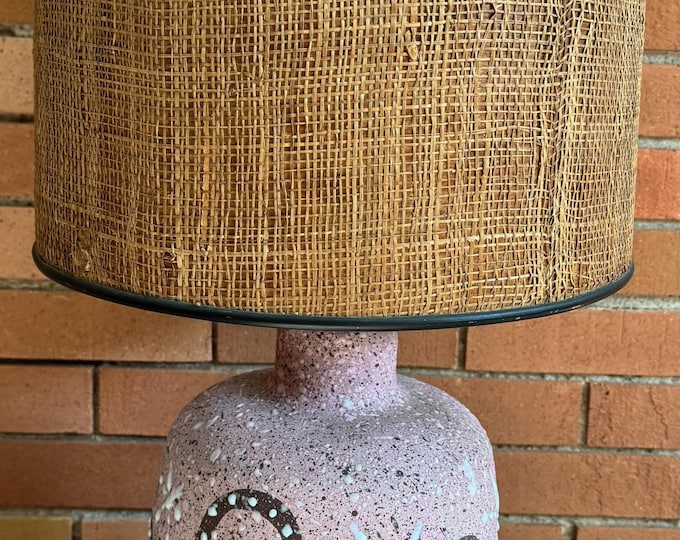 Vintage 50s Atomic Era Pottery Lamp Mid Century MCM Modern Lighting Pink Brown White