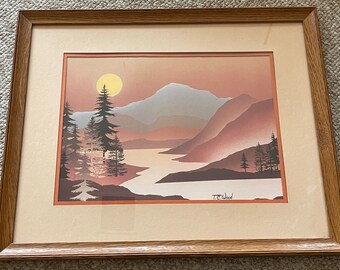 アート・デザイン・音楽 THE WOOD AND THE GRAVER Vintage TC Wood Landscape Lithograph Print Wall Hanging