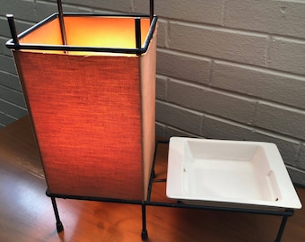 Vintage MCM Alladin Iron Table Lamp Ceramic Dish Mid Century Modern Lighting  50s
