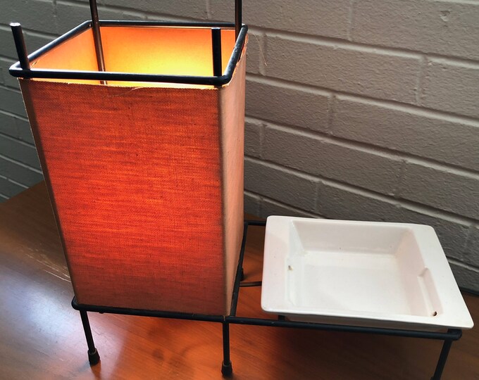 Vintage MCM Alladin Iron Table Lamp Ceramic Dish Mid Century Modern Lighting  50s