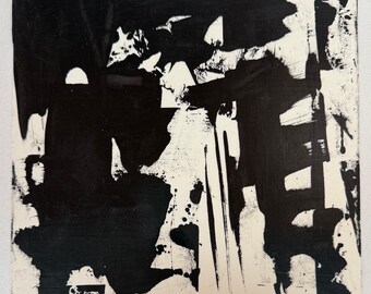 Vintage Black White Abstract Painting Modern Art Wall Hanging Virginia Witt - 2