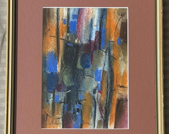 Vintage WILLIAM JACOBS Abstract Pastel Painting Modern Art Wall Hanging Signed