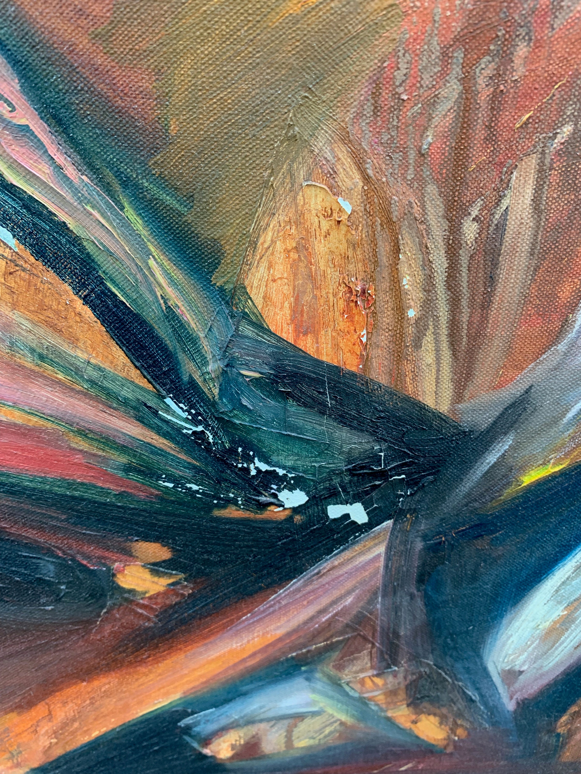 Colorful Textured Vintage 1950s Abstract Oil Painting Mid Century