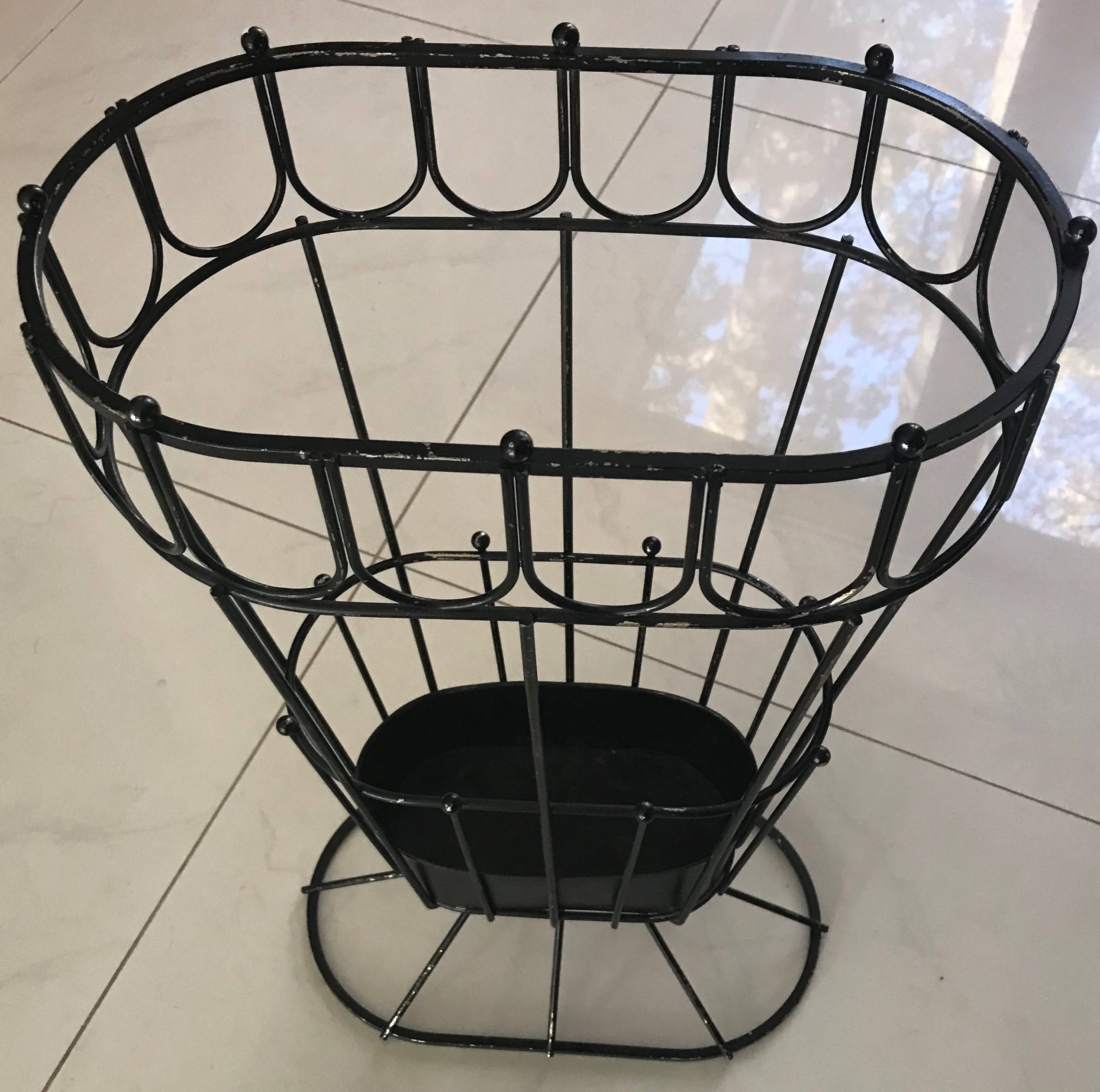 Vintage 50s 60s Black Iron Metal Umbrella Stand Retro Mid Century