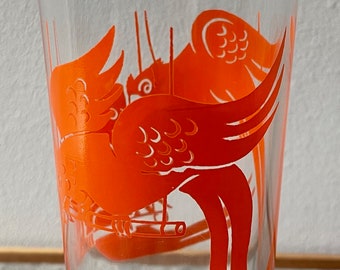 Vintage Hazel Atlas Big Top Circus Orange Parrots Drinking Glass Mid  Century 60s Drinkware Tumbler