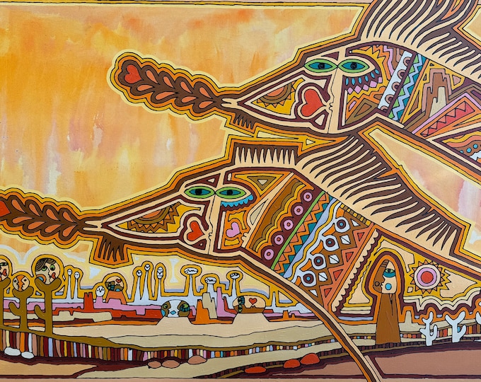 Vintage Figural Psychedelic Oil Painting Modern Art Wall Hanging SHOEmaker OOAK