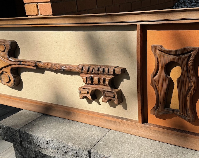 Vintage MCM WITCO Lock and Key Wood Sculptural Wall Art Mid Century Modern 60s