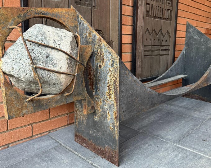 Vintage 70s Steel Abstract Sculptural Animal Fire Log Holder Modern Art Signed Larry Pogue