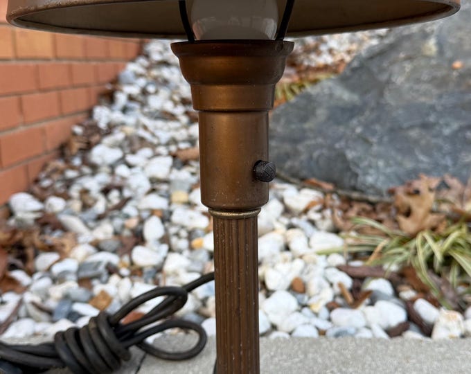 Vintage Brown Metal Deco Saucer Desk Lamp Lighting Industrial Atomic Era