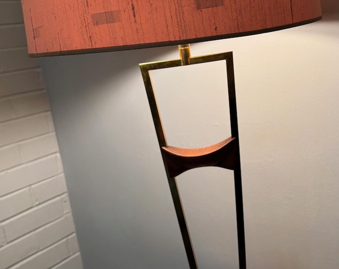 Vintage MCM LAUREL Lamp Brass Wood Mid Century Modern 60s Lighting Atomic Era