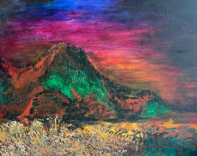 Vintage 1970s Multi-Color Landscape Oil Painting Modern Art Wall Hanging Large