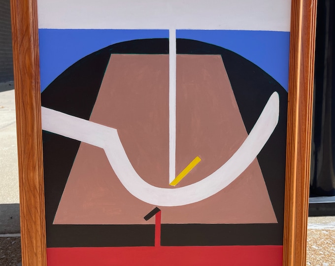 Framed Vintage Abstract Geometric Painting Modern Art Wall Hanging Signed Menges