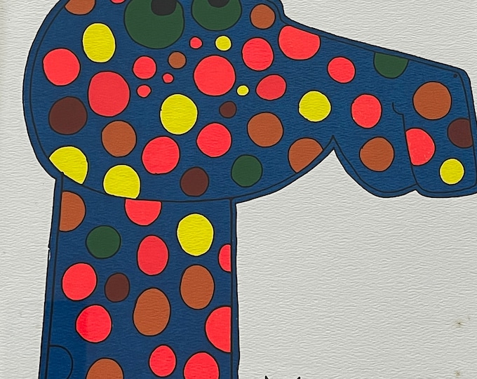 Fun Colorful Vibrant Vintage Psychedelic Giraffe Animals Print Mid Century Modern Art Wall Hanging Signed SHOEmaker 60s 70s