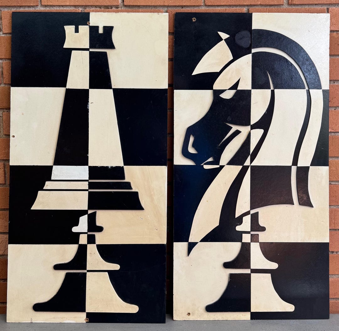Vintage Black White Dimensional Chess Modern Abstract Art Wall Hangings ...