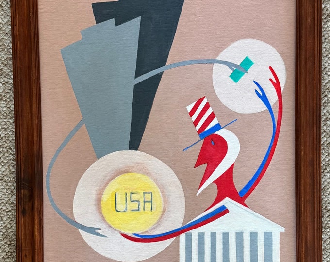 Vintage Geometric Surreal Abstract Painting Art Wall Hanging Signed REM Menges