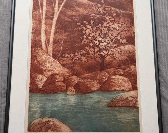 Vintage 80s "Stone Creek" Numbered Screen Print Modern Art Framed Signed Bill Wheeler
