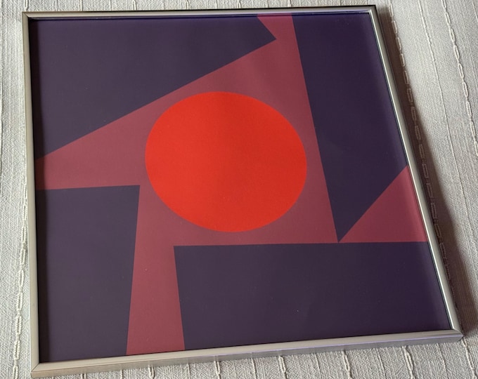 Vintage MCM Red Purple Geometric Shapes Screen Print Mid Century Modern Art