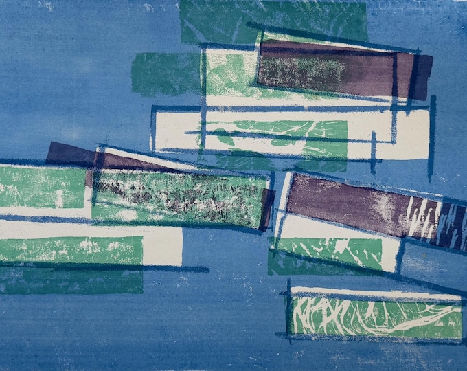 Vintage 50s MCM Geometric Shapes Abstract Screen Print Mid Century Modern Art Signed Higgins - D