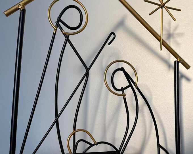 Metal Wire Nativity Scene Christmas Sculptural Modernist Display