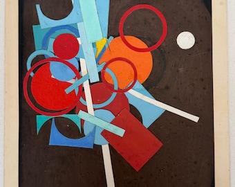 Vintage Mixed Media Collage Cut-Out Shapes Modern Art Wall Hanging Virginia Witt