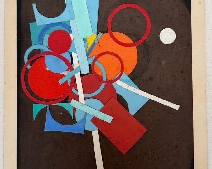 Vintage Mixed Media Collage Cut-Out Shapes Modern Art Wall Hanging Virginia Witt