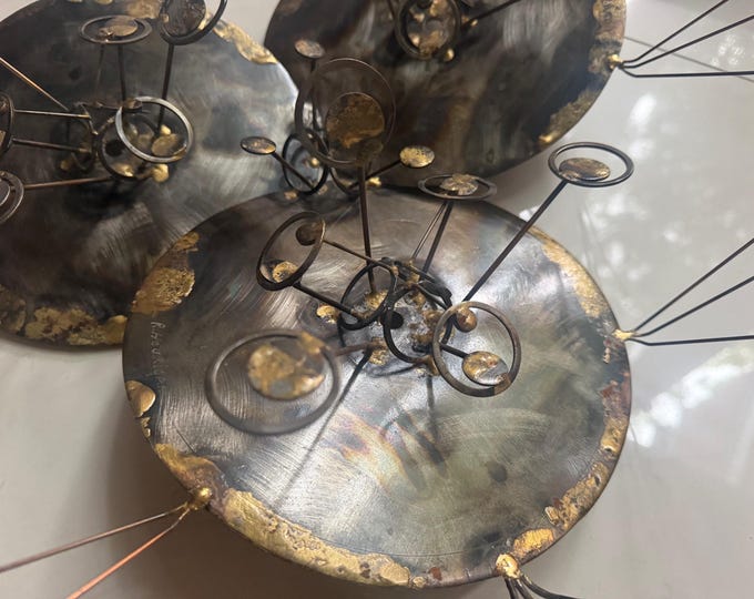 Vintage Sculptural Brutalist Art Metal Wall Hanging Mid Century Hourigan 1970s Signed