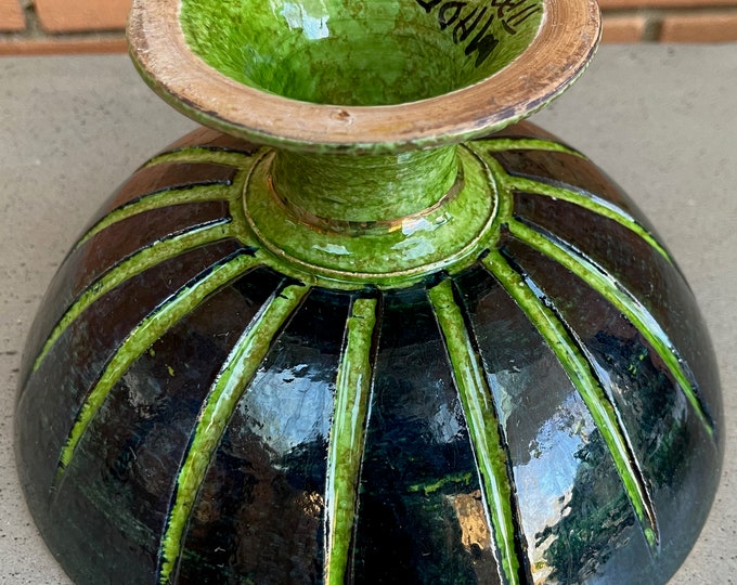 Nice Vintage 60s Round Green Blue Ceramic Console Bowl Mid Century Modern Italy