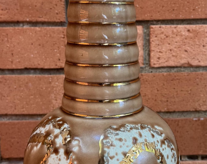 Vintage MCM Tan Gold Ceramic Lamp Atomic Mid Century Modern Lighting 1950s