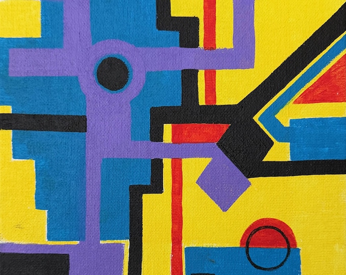 Vintage Abstract Geometric Painting Multi-Color Modern Art Wall Hanging Timothy Long 70s (19)