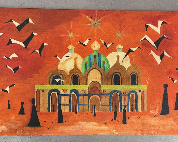 Vintage Paint By Numbers PBN Turkey Skyline Landscape Painting Art Wall Hanging 70s