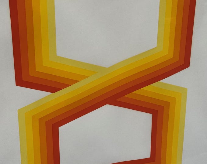 Vintage MCM Geometric Op-Art Screen Print SARAH RUSSELL Modern Art Wall Hanging