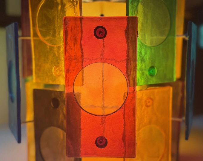 Vintage MCM Mutli-Color Acrylic Panel Swag Fixture Lamp Mid Century Lighting 60s