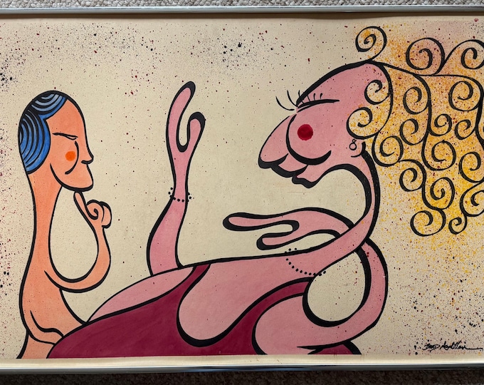 Vintage Brad McMillan "Seductress" Oil Painting Modern Art Wall Hanging Signed 1980s