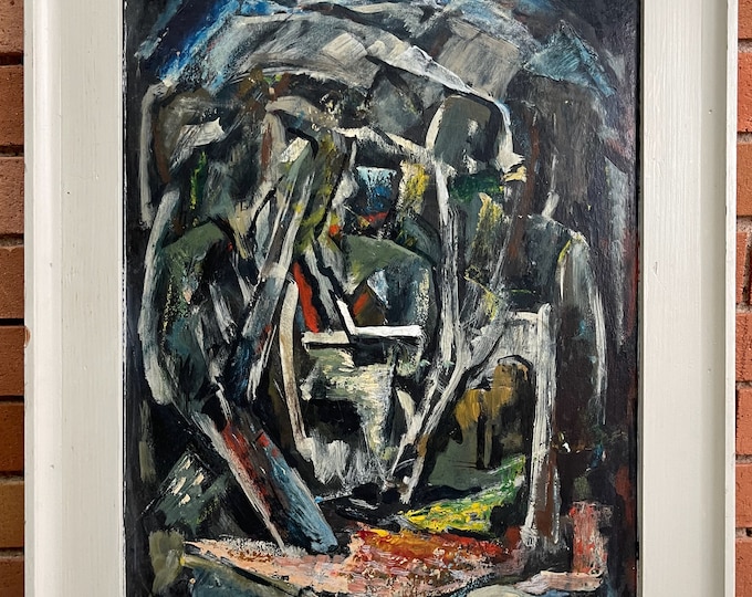 Vintage 1960s Abstract Oil Painting Carl Zimmerman Mid Century Modern Wall Hanging Art