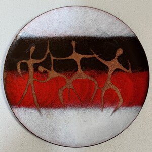 Vintage MCM Bovano of Cheshire Enamel Copper Abstract Dancers Dish Mid Century 60s