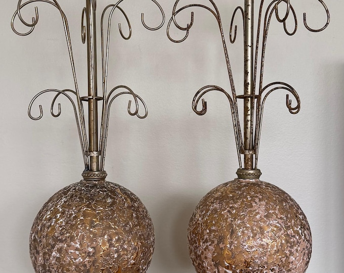 Pair Vintage MCM Ceramic Metal Atomic Lamps Mid Century Modern Lighting 1950s