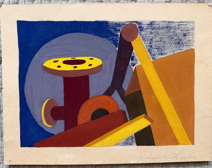 Vintage MCM Abstract Shapes Acrylic Painting Modern Mid Century Higgins 60s