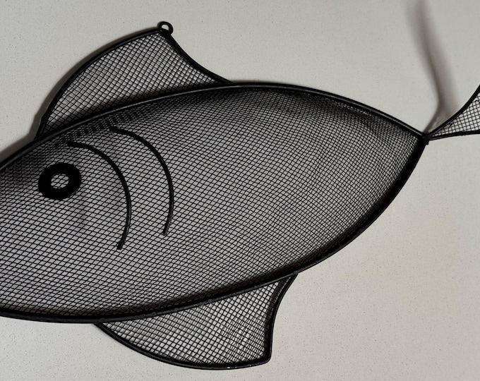 Vintage Sculptural MCM Black Wire Fish Wall Hanging Mid Century Modern 1950s Atomic Era Art